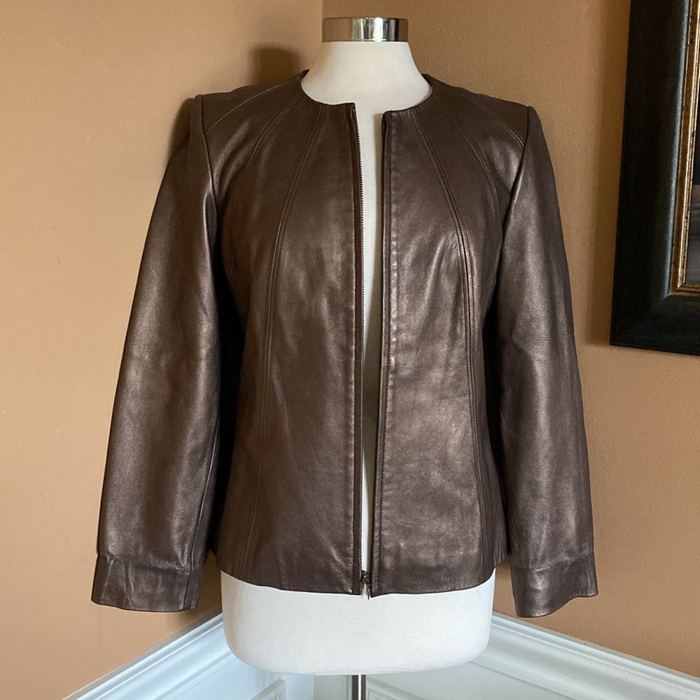 Preston & York Brown Leather Zip-Front Jacket
